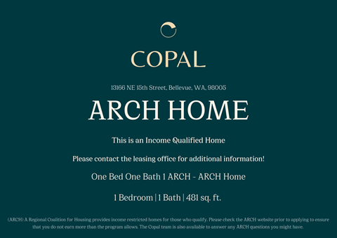 A poster advertising an income qualified home with one bedroom and one bath.